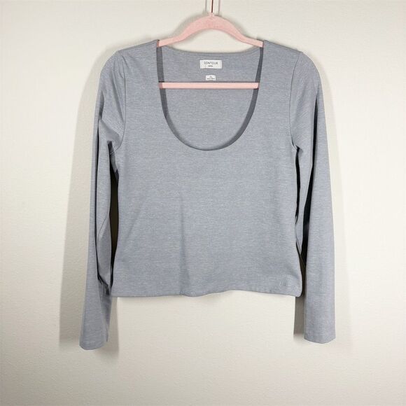 Aritzia Contour Second Skin Scoopneck‎ Long Sleeve Size XL Gray Smoothing Casual - Picture 1 of 9